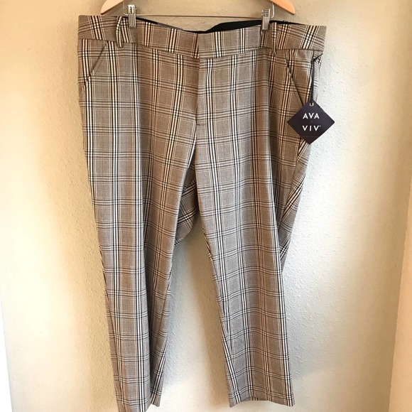 Ava & Viv Brown Plaid Mid-Rise Stretch Ankle Pants NWT 24W - Picture 2 of 8
